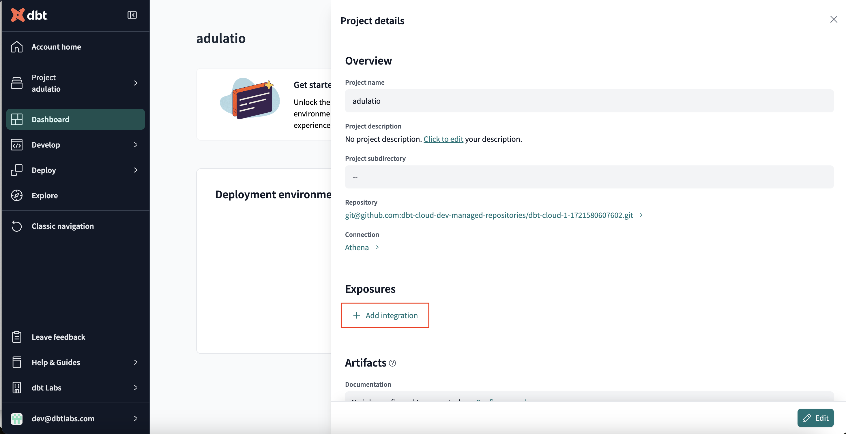 Select Add Integration to add the Tableau connection.